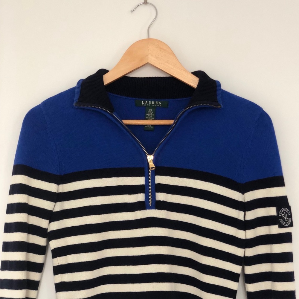 Lauren Ralph Lauren Striped Quarter Zip Sweater